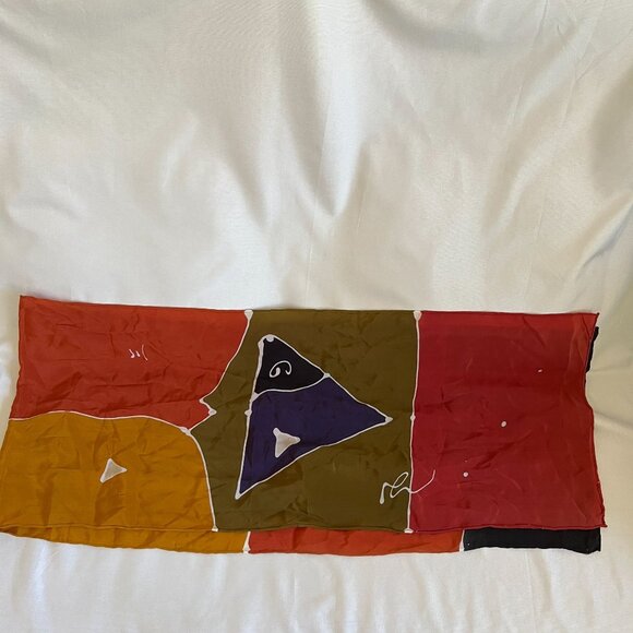 Colorful Geometric Silk Rectangle Scarf With Abstract Design - Picture 2 of 4